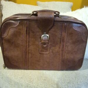 Vintange 1970s YKK Red Soft Leather Men's Handheld Bag Luggage 23 inches